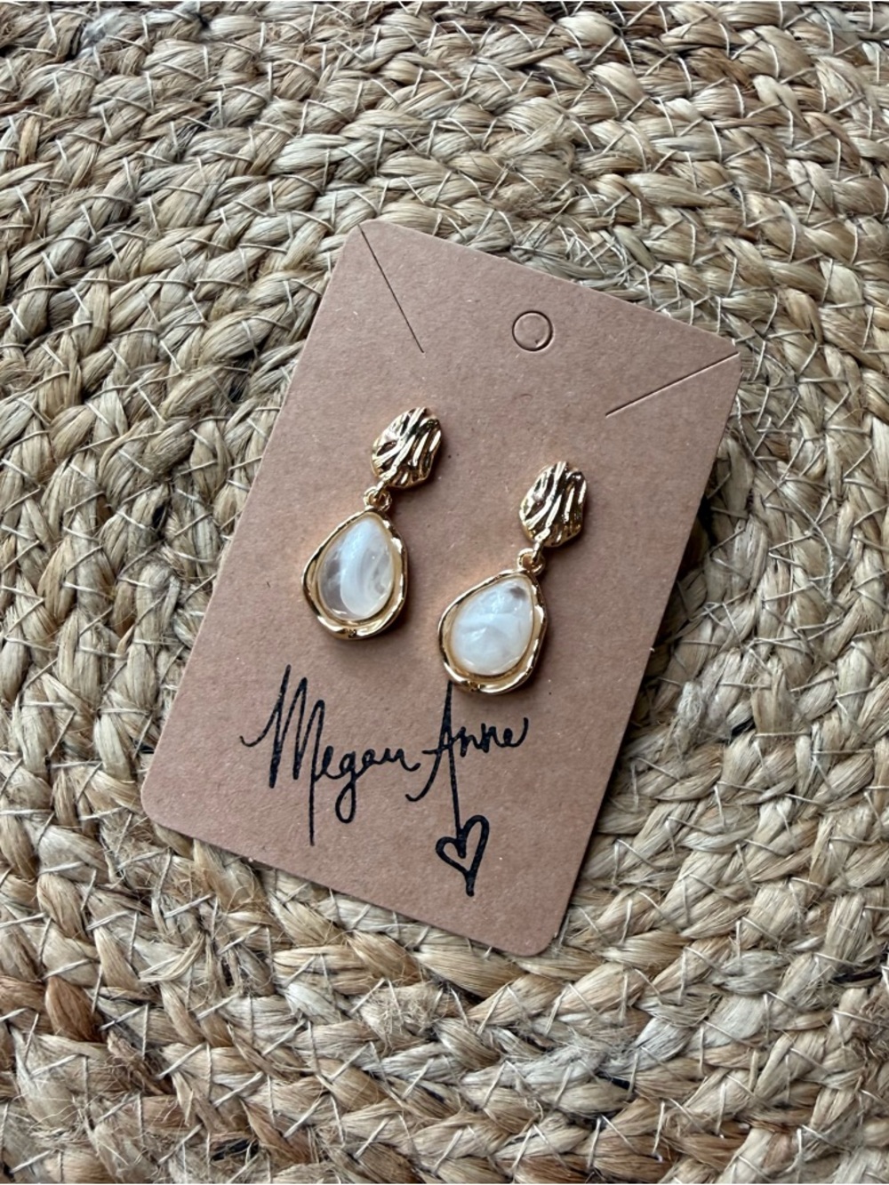 Gold Teardrop Earrings with White Pearl Inset